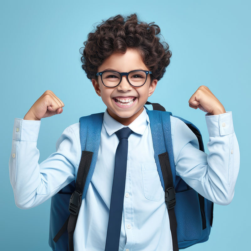Young girl sitting at her desk in school